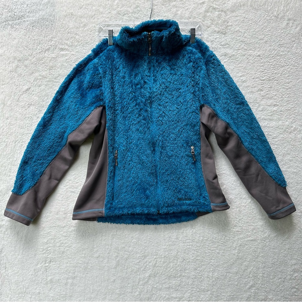Marmot Furry Fleece Lined Women Jacket polartec full zip pockets Blue Gray Large